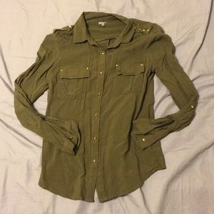 Army green button down top